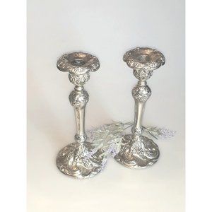 Romantic Vintage Godinger Silverplate Grapevine 9" Candle Sticks Pair